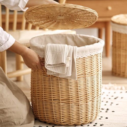 Panier a Linge en Osier avec Couvercle Shaulaa