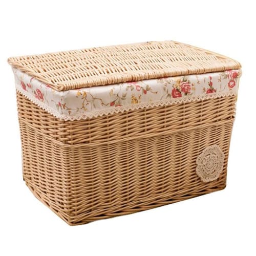 Panier de Rangement avec Couvercle Rectangulaire Coffre en Osier avec Panier de Rangement avec Couvercle Rectangulaire Coffre en Osier avec