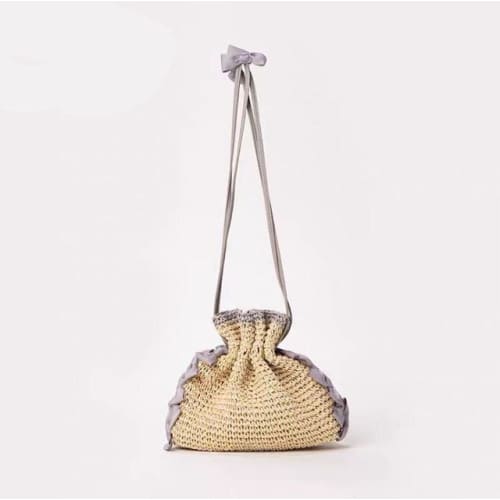 Sac en Paille Tissée avec Nœud Papillon - Gris